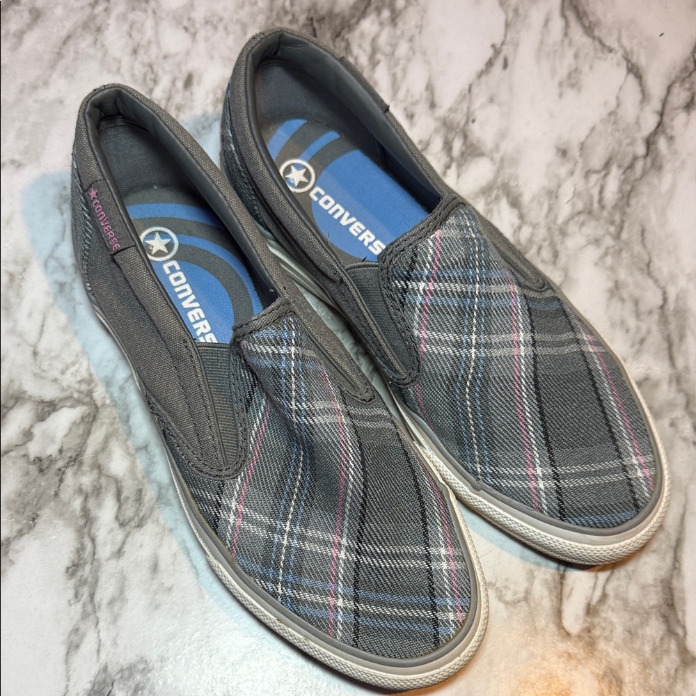 Converse Gray Pink Plaid Slip-On Shoes Sz8.5 Women’s / 7 Men’s